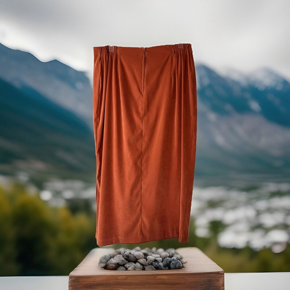 1X Or 18/20 Giorgia Fiorlini Beautiful Rust Color Stretchy Faux Suede Midi Skirt - Picture 6 of 6